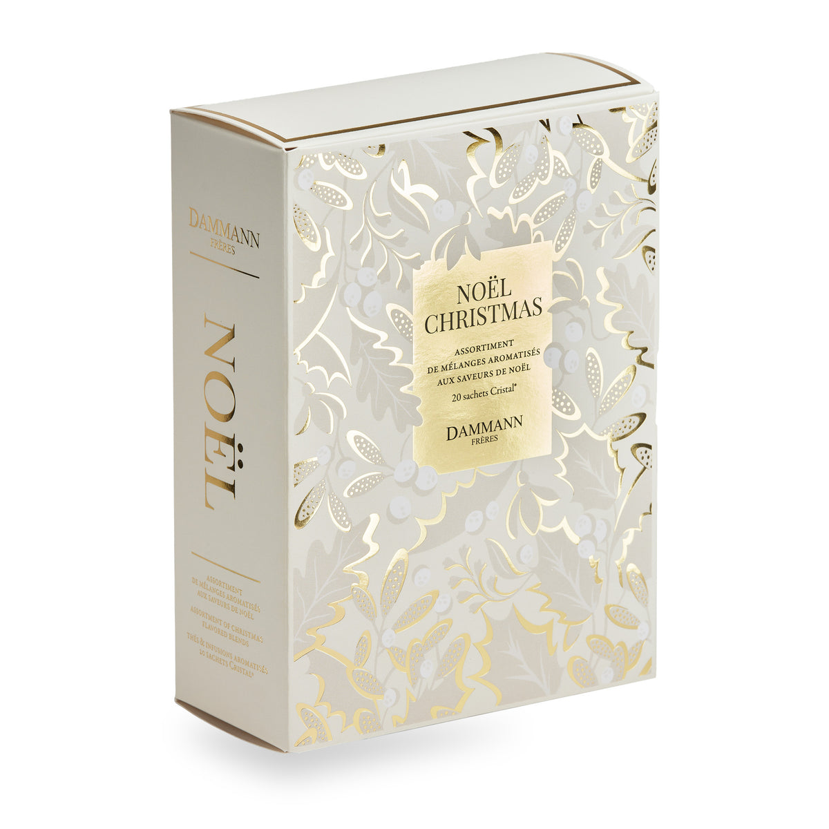 Coffret Noël Christmas de Dammann Frères, boîte blanc et or de 20 sachets