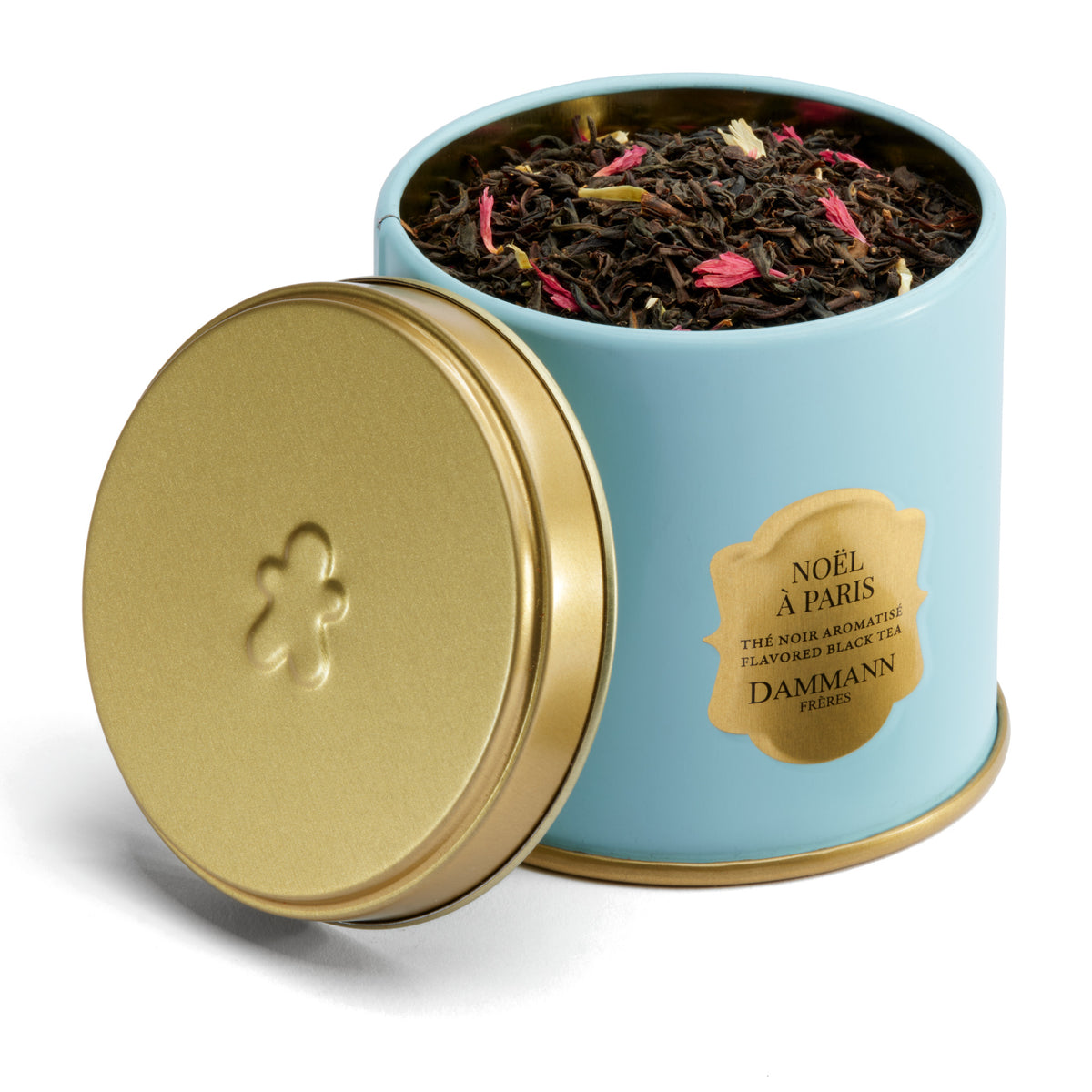 Noël à Paris by Dammann Frères, open tin showing the loose-leaf tea