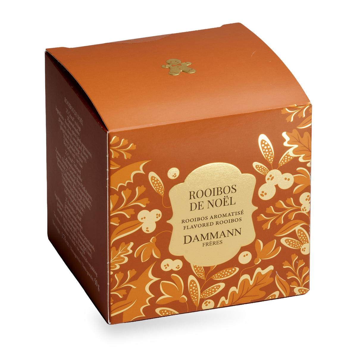 Rooibos de Noël by Dammann Frères, box of 25 Cristal tea bags, side view