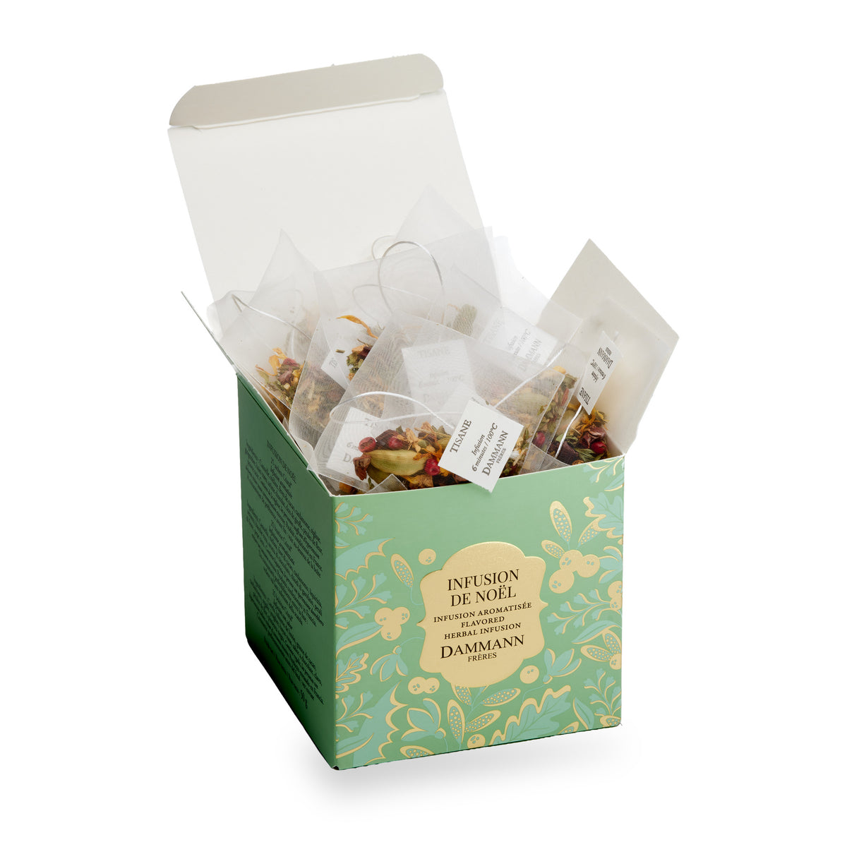 Infusion de Noël by Dammann Frères, open box of Cristal tea bags
