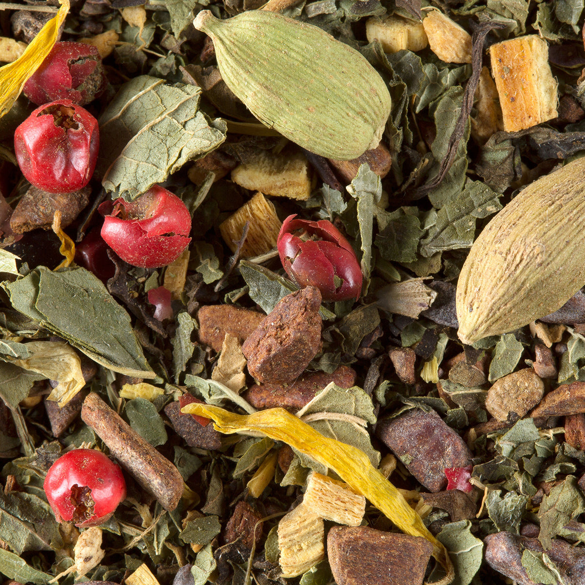 Close-up of Tisane De Noël loose herbal infusion by Dammann Frères