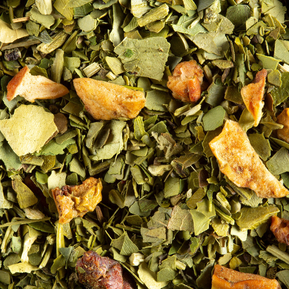 Close-up of Maté Clémentine loose herbal infusion by Dammann Frères