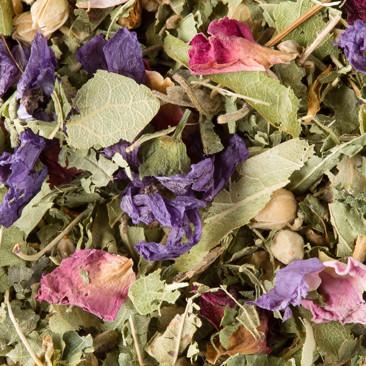 Close-up of Merveilles Herbal Tea loose herbal infusion by Dammann Frères