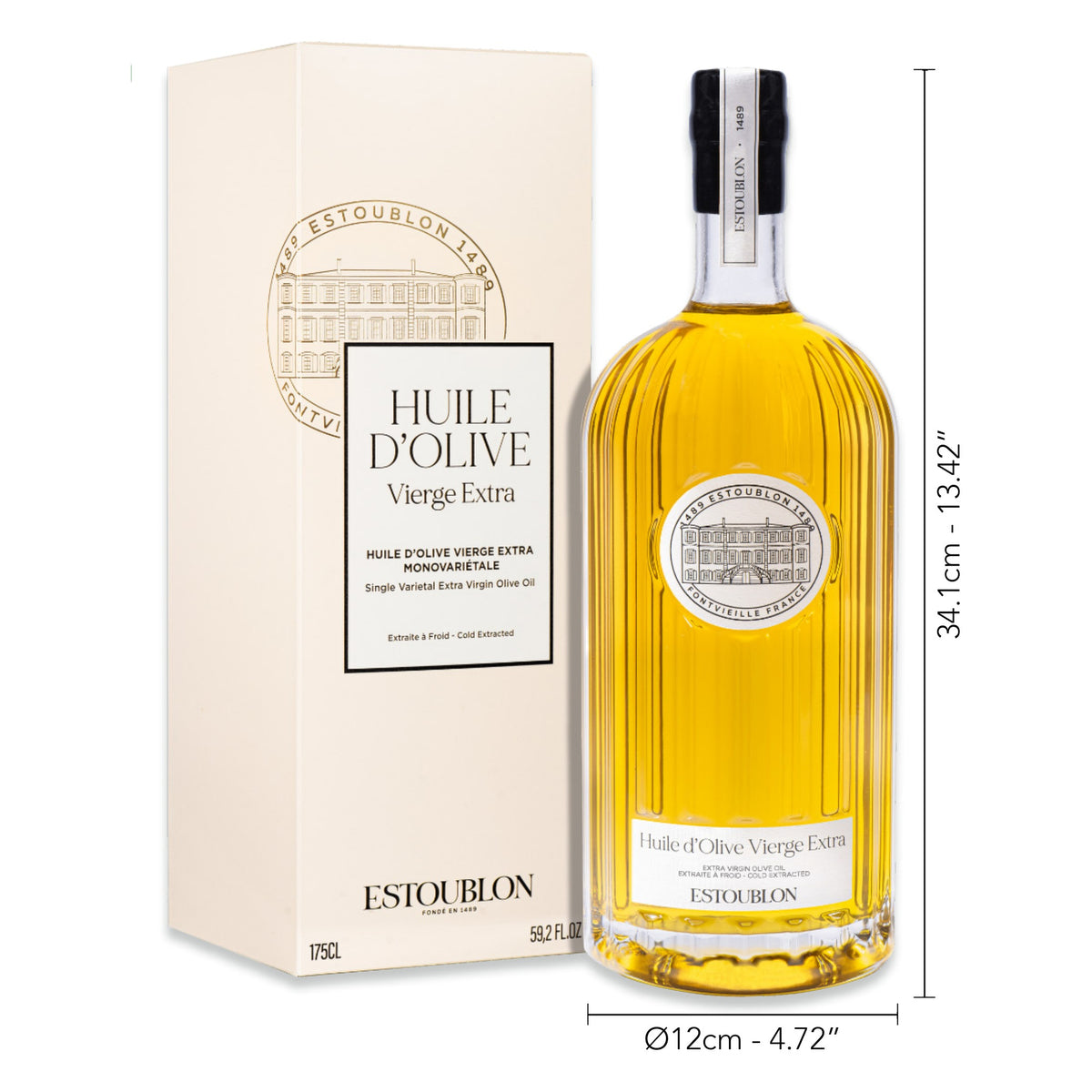 Huile d’olive Koroneiki Estoublon, 1,75 L, dimensions