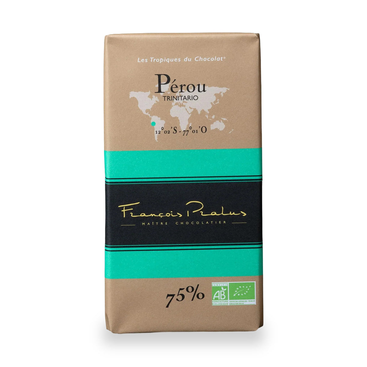 Peru 75% Dark Chocolate Bar by François Pralus, 100 g