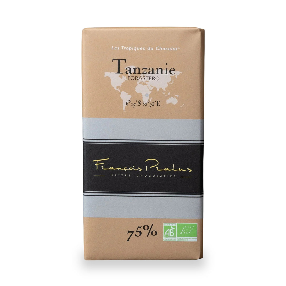 Tanzania 75% Dark Chocolate Bar by François Pralus, 100 g