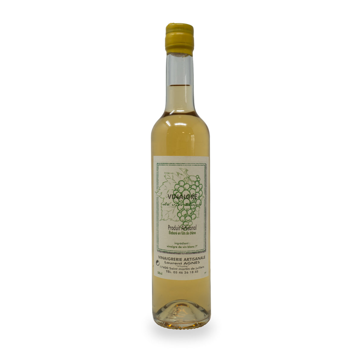 Vinaigre de vin blanc de Laurent Agnès, bouteille en verre de 500 ml