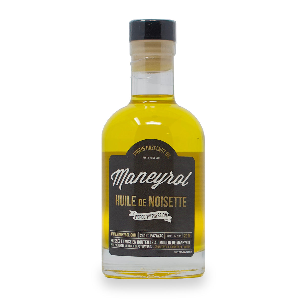 Huile de noisette vierge du Moulin de Maneyrol, bouteille en verre de 200 ml