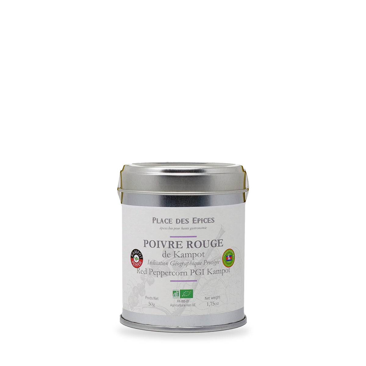 Poivre rouge de Kampot IGP Place des Épices, boîte métal de 50 g