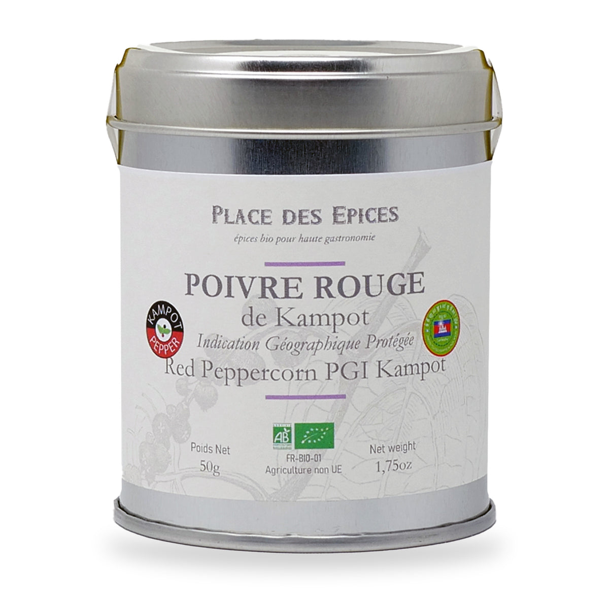 Red Peppercorn PGI Kampot by Place des Épices, 50 g tin