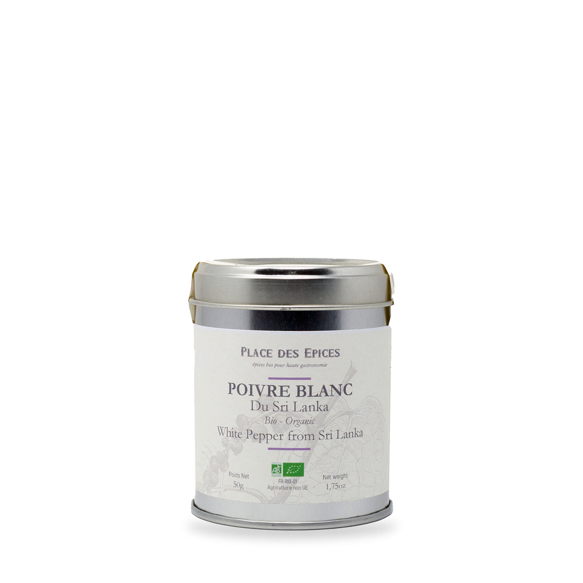 Poivre blanc du Sri Lanka Place des Épices, boîte métal de 50 g