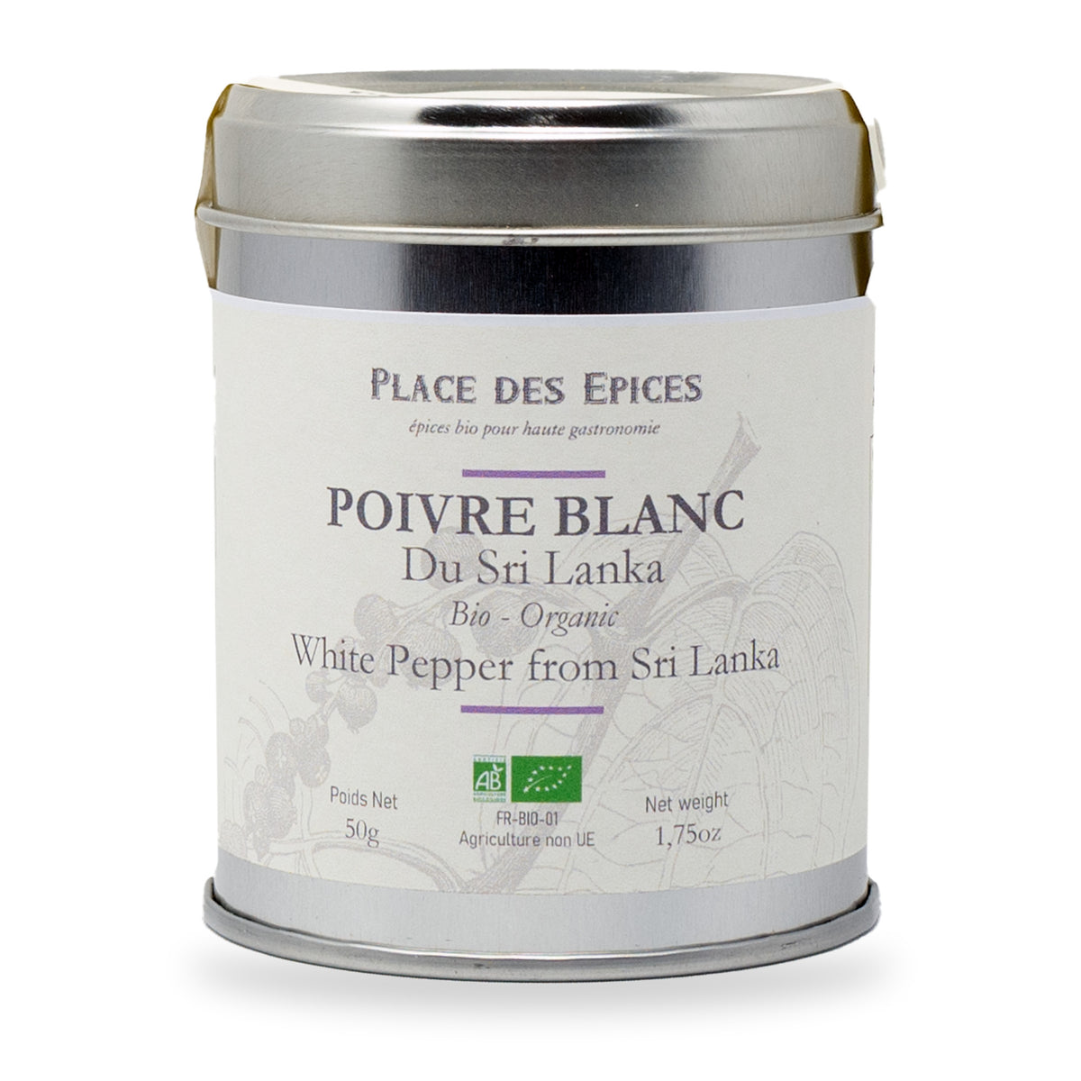 White Peppercorn Sri Lanka by Place des Épices, 50 g tin