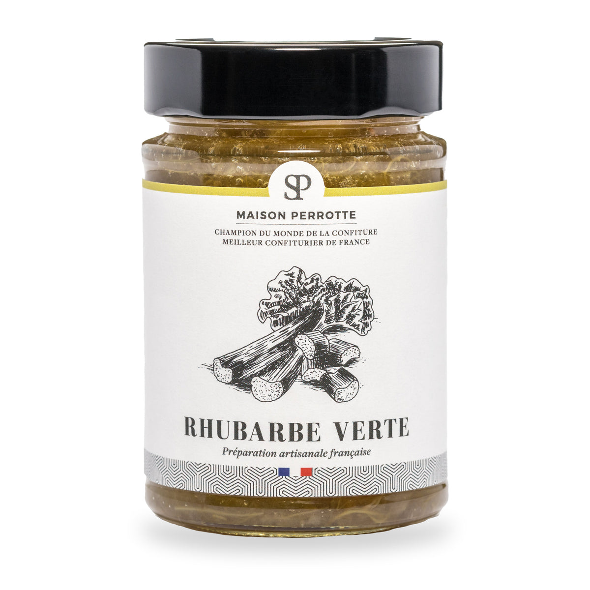 Confiture de rhubarbe verte de la Maison Perrotte, pot en verre de 210 g