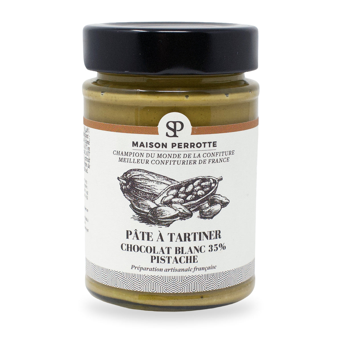 White Chocolate Pistachio Spread by Maison Perrotte, 210 g glass jar