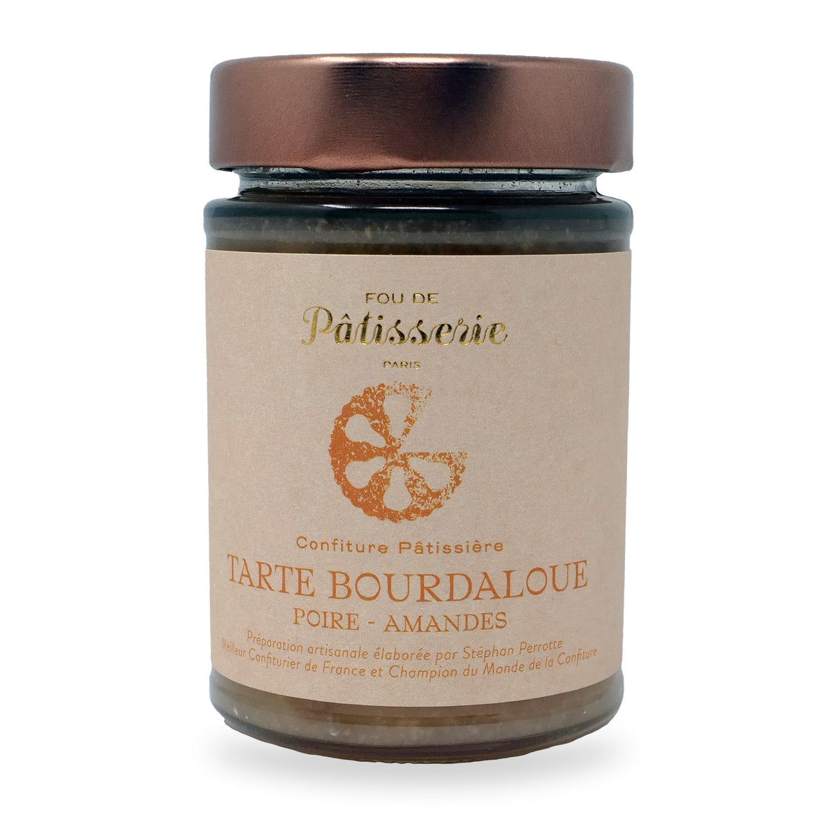 Confiture Tarte Bourdaloue de la Maison Perrotte, pot en verre de 210 g