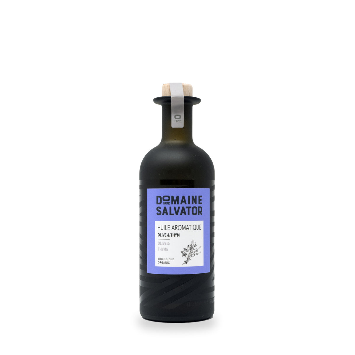 Huile aromatique au thym du Domaine Salvator, bouteille en verre de 200 ml